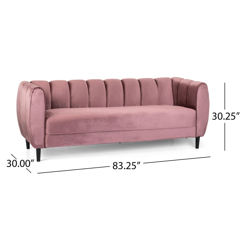 Noble House Miranda Modern Glam 3 Seater Sofa with sleek design and plush upholstery in a stylish living room setting.