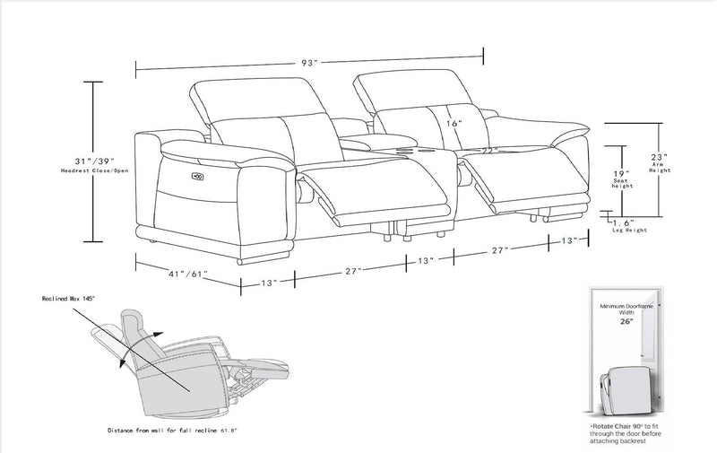 9762 - 3-Piece Modular Power Reclining Sofa With 2 Power Recliners In