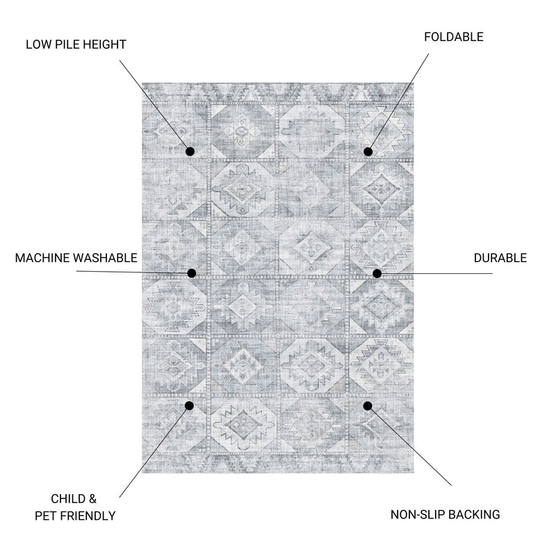 Toucan - 5' X 7' Washable Non - Slip Area Rug - Silver - R&R Furniture Gallery (Fountain Valley, CA)