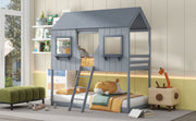 Twin Over Twin Bunk Bed With Roof, Window, Guardrail, Ladder - R&R Furniture Gallery (Fountain Valley, CA)