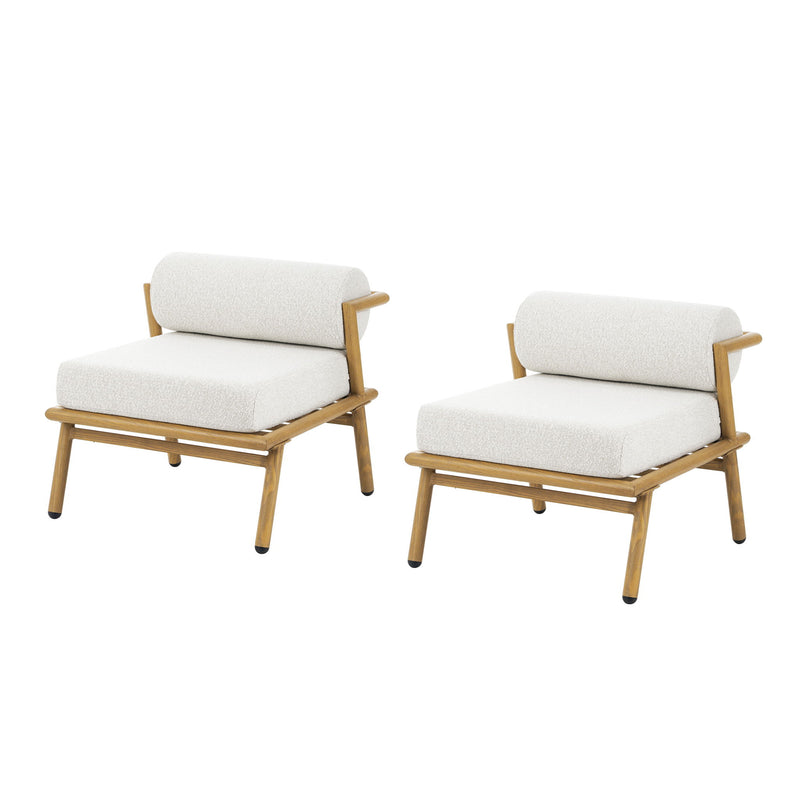 La Fiora - Outdoor Patio Iron Club Chair (Set of 2) - Off White / Teak - R&R Furniture Gallery (Fountain Valley, CA)