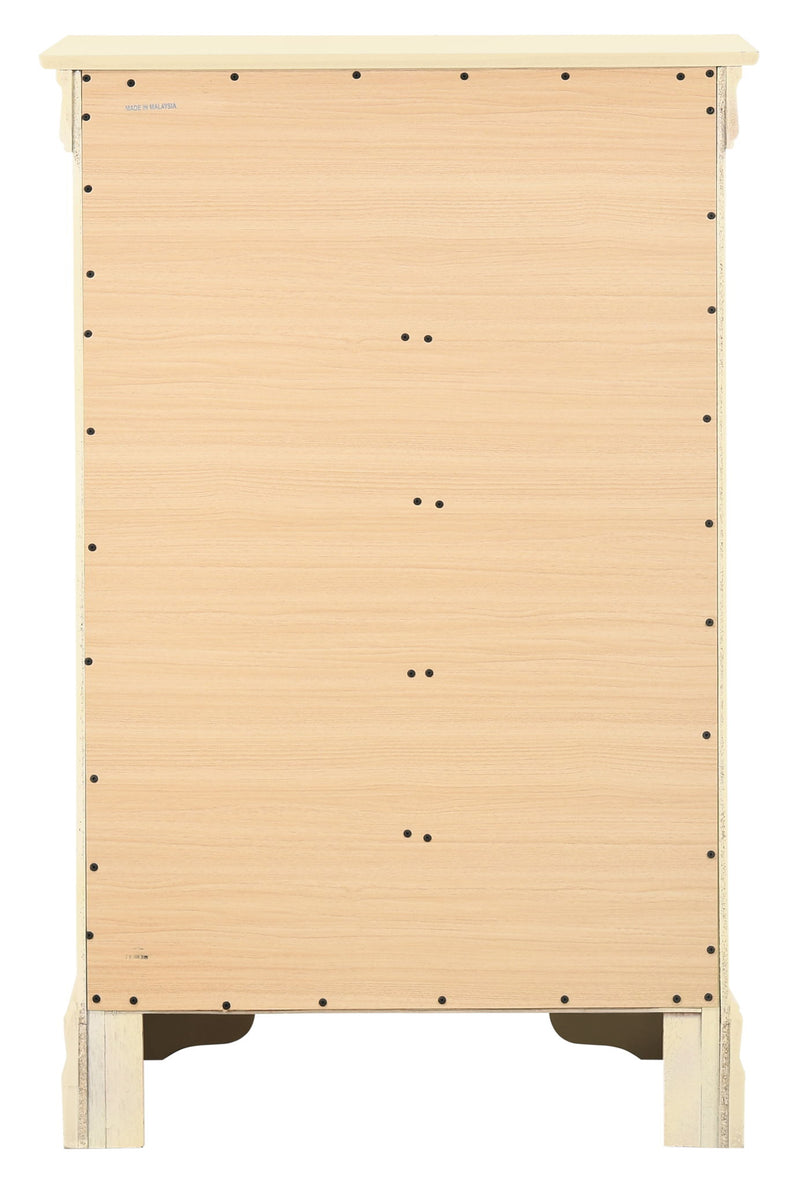 Louis Phillipe accent chest by Glory Furniture featuring a wooden finish, elegant design, and multiple storage drawers.