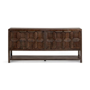 Classic Home Costa 4-door buffet cabinet with wood finish and modern design, featuring spacious storage and sleek hardware.