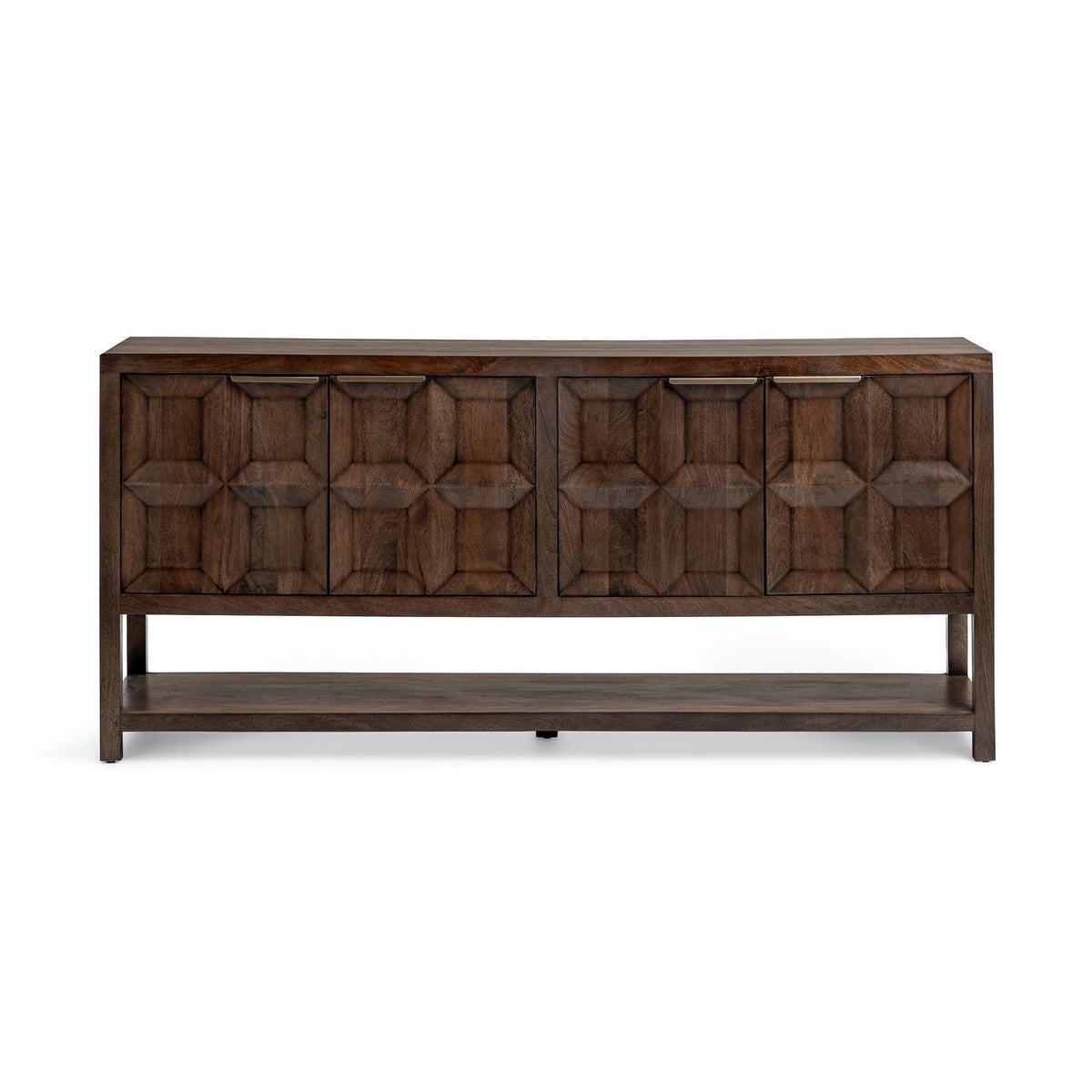 Classic Home Costa 4-door buffet cabinet with wood finish and modern design, featuring spacious storage and sleek hardware.