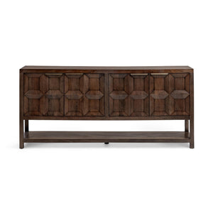 Classic Home Costa 4-door buffet cabinet with wood finish and modern design, featuring spacious storage and sleek hardware.