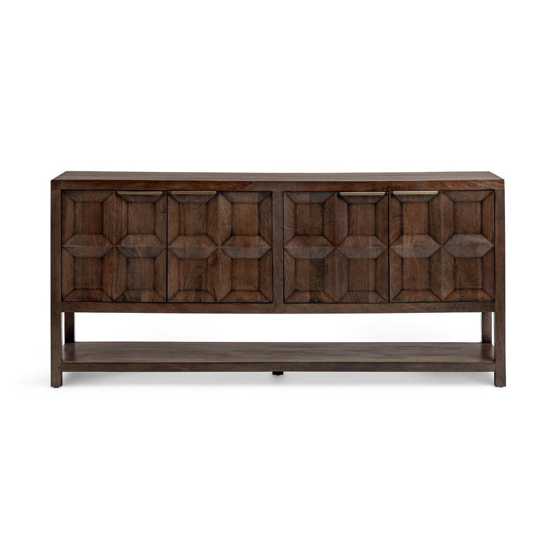 Classic Home Costa 4-door buffet cabinet with wood finish and modern design, featuring spacious storage and sleek hardware.