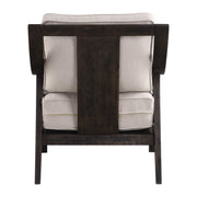 Beige Uttermost Lyle accent arm chair with plush upholstery and wooden legs, stylish and comfortable for living room decor.