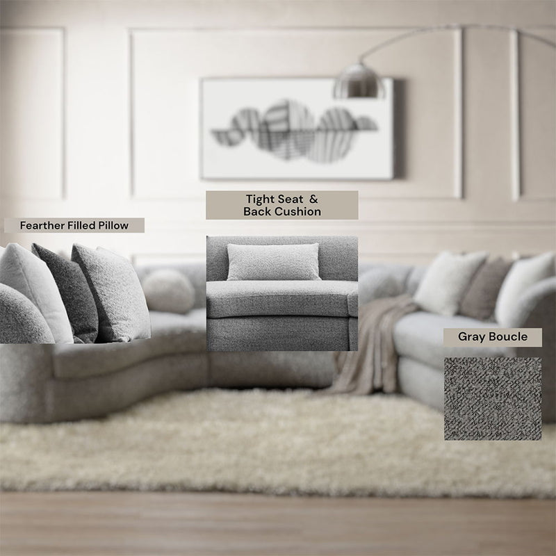 Ivria - Sectional Sofa With 9 Pillows - Gray Boucle - R&R Furniture Gallery (Fountain Valley, CA)