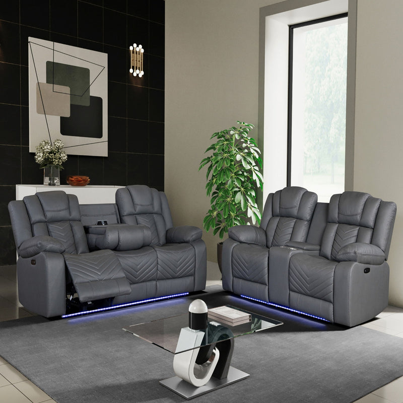Raize - 10 Power Reclining Sofa With DDT, WC And LED - Gray - R&R Furniture Gallery (Fountain Valley, CA)