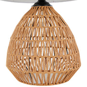 Lumi Source Congo contemporary rattan table lamp with natural and matte black finish, featuring a white lampshade and woven rattan design.