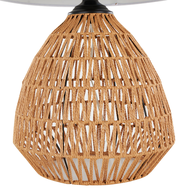 Lumi Source Congo contemporary rattan table lamp with natural and matte black finish, featuring a white lampshade and woven rattan design.