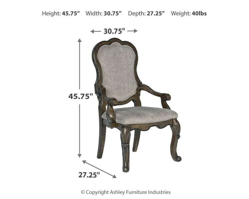 Maylee - Dining Upholstered Arm Chair (Set of 2) - Dark Brown - R&R Furniture Gallery (Fountain Valley, CA)