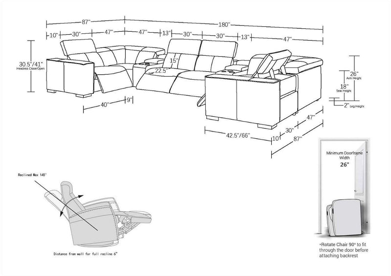 1208 - 8 Piece U Shaped Leather Sectional With 4 Power Recliners & Power Headrests