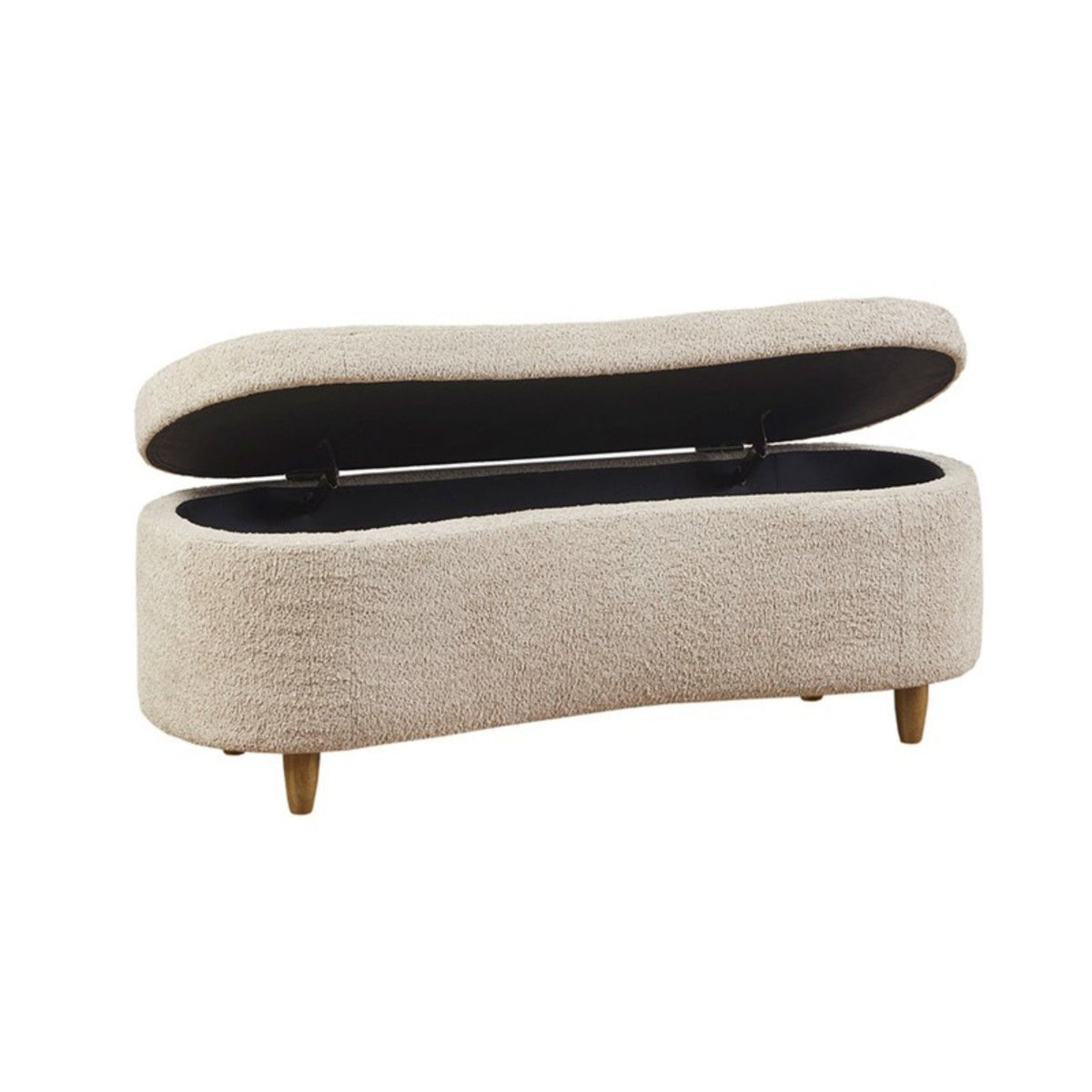 JLA Bailey flip top storage bench in taupe with cushioned seat and wooden legs, ideal for living room storage and seating.