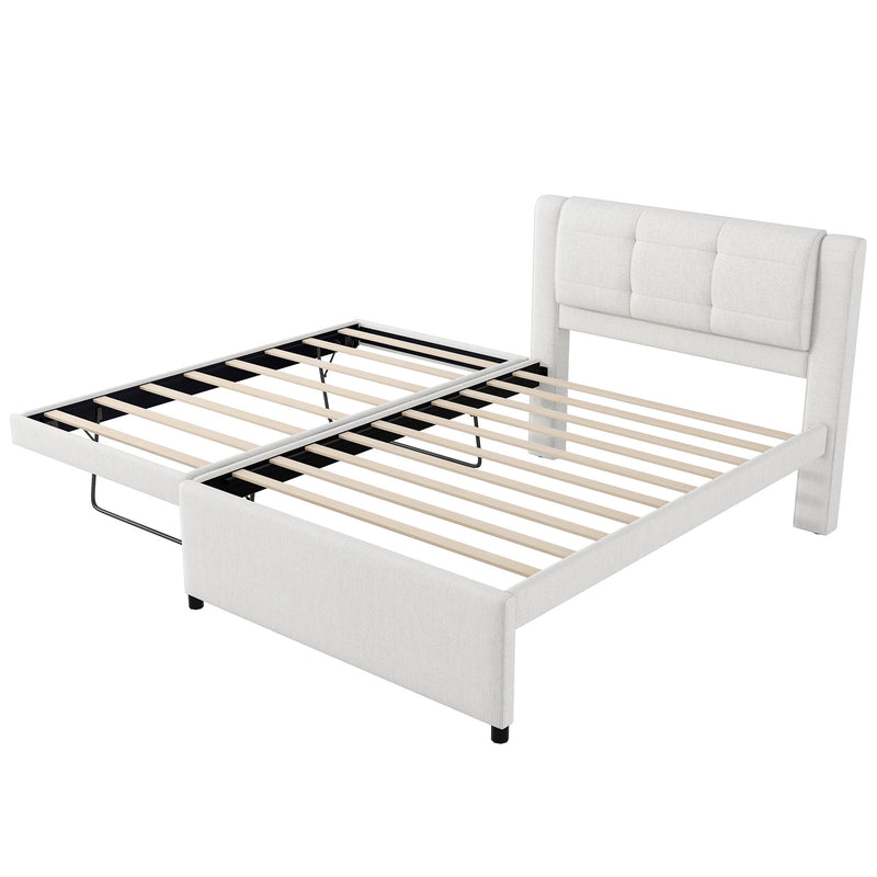 Upholstery Platform Bed With Trundle, Trundle Can Be Flat Or Erected - R&R Furniture Gallery (Fountain Valley, CA)
