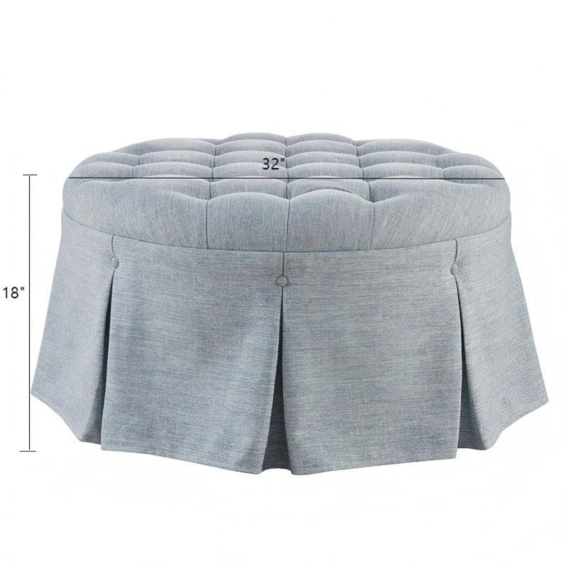 Skirted Tufted Round Ottoman With Button Top - Gray - R&R Furniture Gallery (Fountain Valley, CA)
