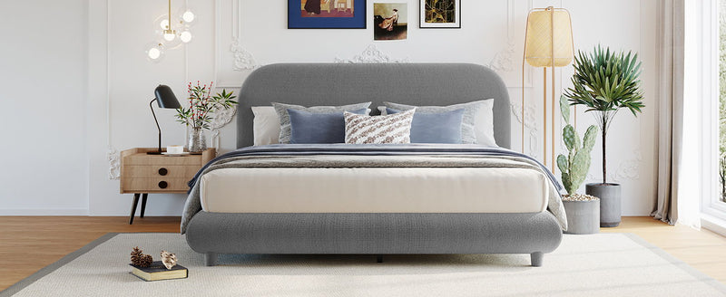 Upholstered Platform Bed With Thick Solid Frame And Stylish Curve-Shaped Design - R&R Furniture Gallery (Fountain Valley, CA)