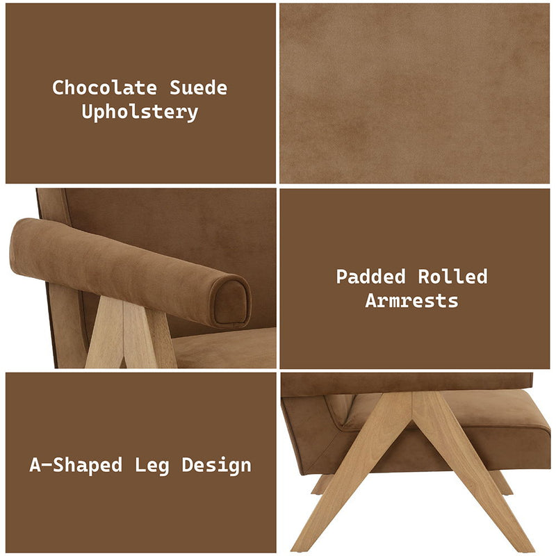 Zoey - Accent Chair - Chocolate Suede & Oak - R&R Furniture Gallery (Fountain Valley, CA)