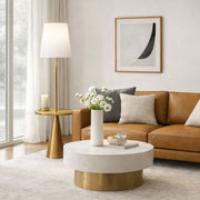 Celestial - Modern Floor Lamp With Accent Table With Large Shade - Gold / White - R&R Furniture Gallery (Fountain Valley, CA)