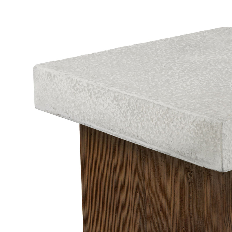 Mgo Square Side Table With Faux Stone Top And Wood Frame - Antique White / Natural Wood - R&R Furniture Gallery (Fountain Valley, CA)
