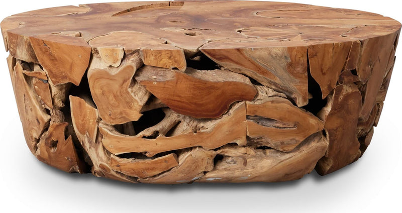 One Teak Slice Solid Wood Coffee Table in Warm Teak