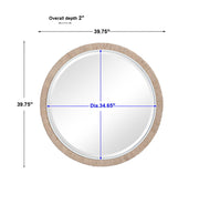 Light brown round rope wall mirror by Uttermost, featuring a textured rope frame and clear reflective glass.