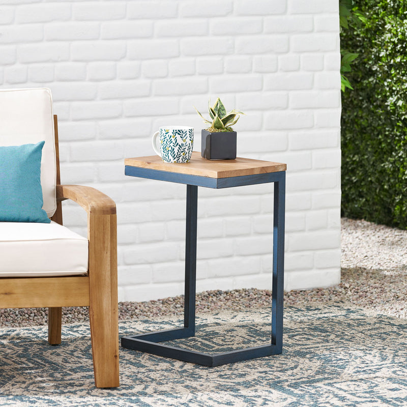 C Shaped End Table With Iron Base And Fir Wood To - R&R Furniture Gallery (Fountain Valley, CA)