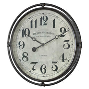 Nakul industrial wall clock by Uttermost with a Pearl Silver finish, featuring a round shape and vintage-inspired design.