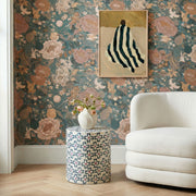 Lorna - Capiz Shell Motif Stool - Aqua Floral - R&R Furniture Gallery (Fountain Valley, CA)