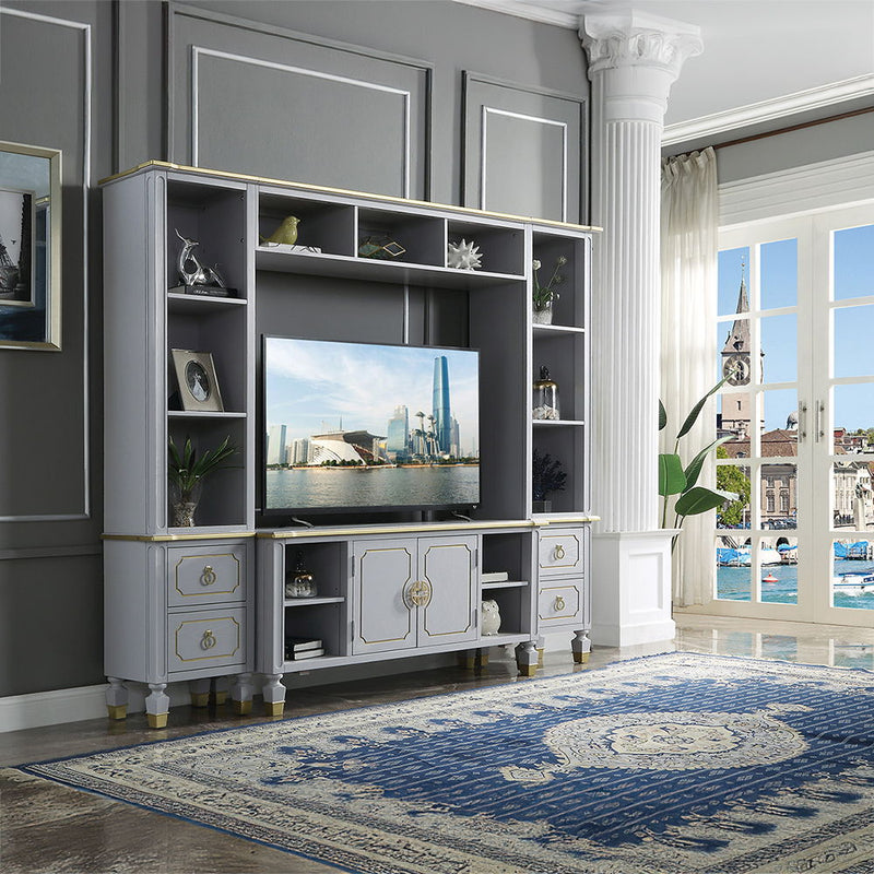 House Marchese - Entertainment Center - Gold Trim & Pearl Gray - R&R Furniture Gallery (Fountain Valley, CA)