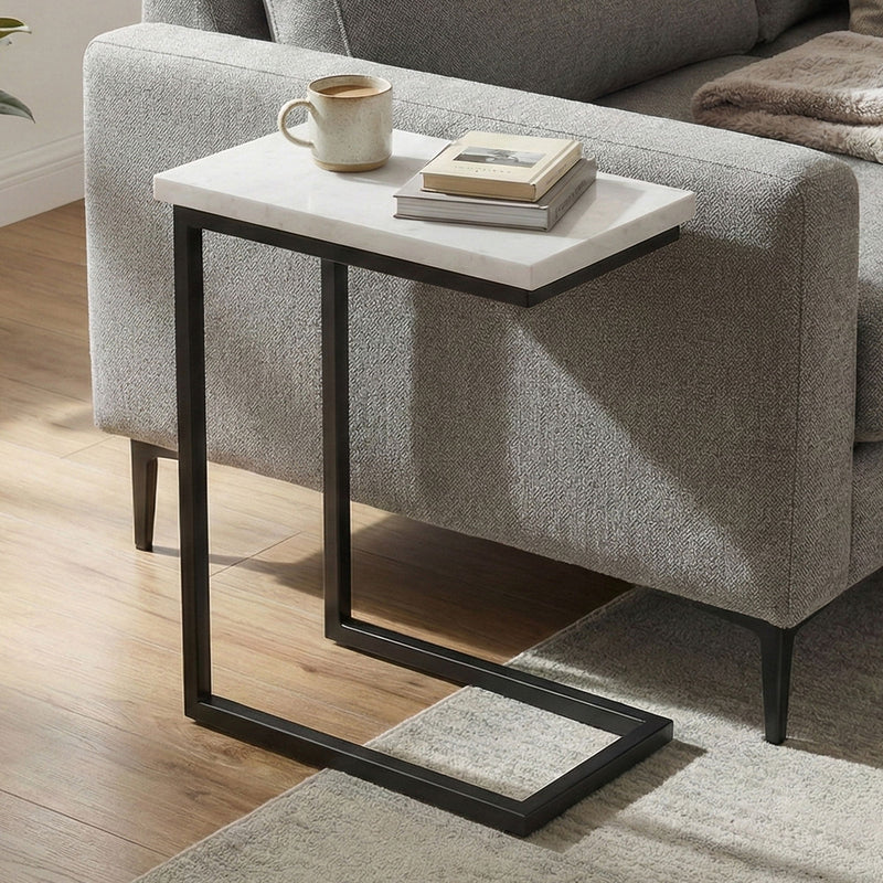 Skyler handcrafted C side table by Simpli-Home, featuring a stylish wooden design perfect for chair side placement.