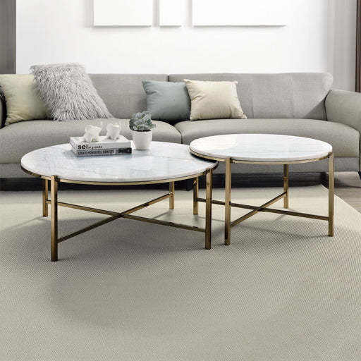 Zaidee - Nesting Table Set - Natural Marble Top & Nickel - R&R Furniture Gallery (Fountain Valley, CA)