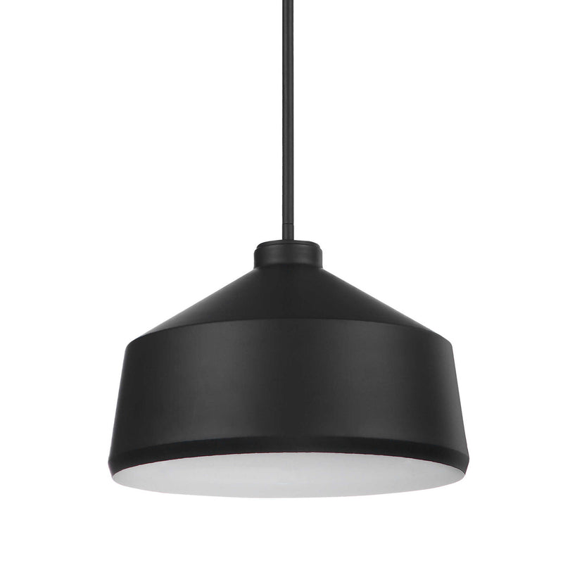 Uttermost Holgate 1-light black pendant light with a sleek, modern design hanging from a ceiling fixture.
