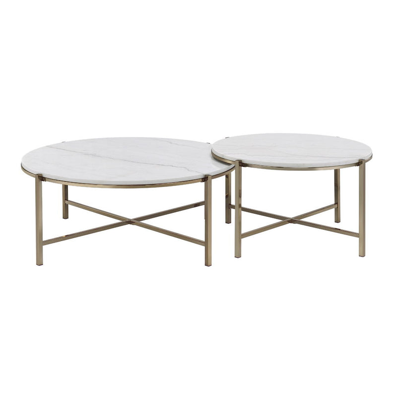 Zaidee - Nesting Table Set - Natural Marble Top & Nickel - R&R Furniture Gallery (Fountain Valley, CA)