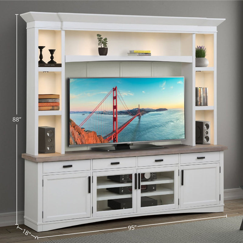 Americana Modern - TV Console with Hutch, Backpanel and LED Lights - R&R Furniture Gallery (Fountain Valley, CA)
