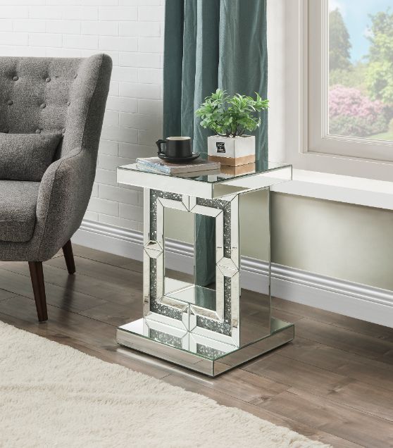 Noralie - 16" Accent Table - Mirrored & Faux Diamonds - R&R Furniture Gallery (Fountain Valley, CA)