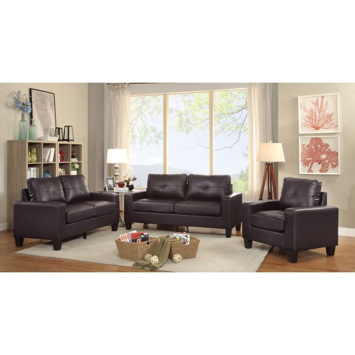 Glory Furniture Newbury track arm loveseat in cozy living space, stationary sofa with plush cushions and fabric upholstery.