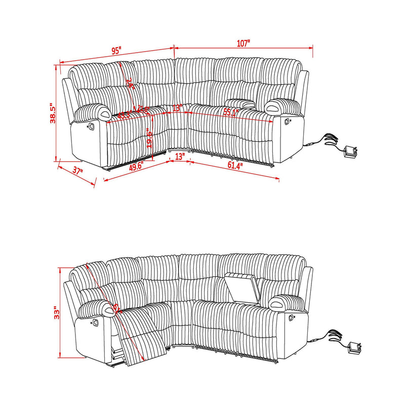 Bruni - Sectional Sofa With LED Lighting And Manual Recline - Gray - R&R Furniture Gallery (Fountain Valley, CA)