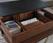 Kallari - Lift Top Cocktail Table - Warm Brown / Black - R&R Furniture Gallery (Fountain Valley, CA)