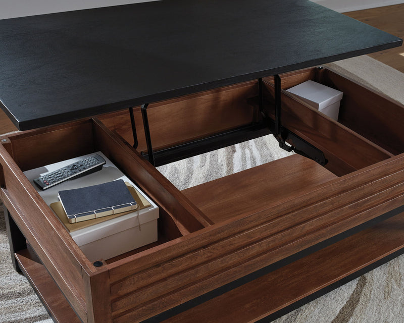 Kallari - Lift Top Cocktail Table - Warm Brown / Black - R&R Furniture Gallery (Fountain Valley, CA)