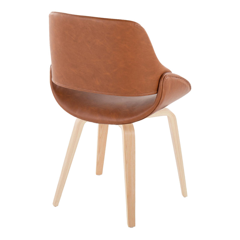 Lumi Source Fabrico mid-century modern dining chair set with natural bent wood legs in blue, cream, or camel upholstery.