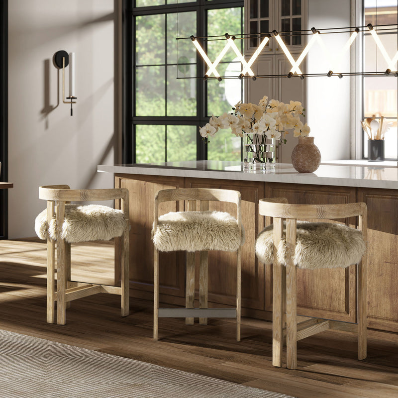 Jennifer Taylor Home Millwick low back counter stool with wooden legs and upholstered seat, perfect for counter height seating.