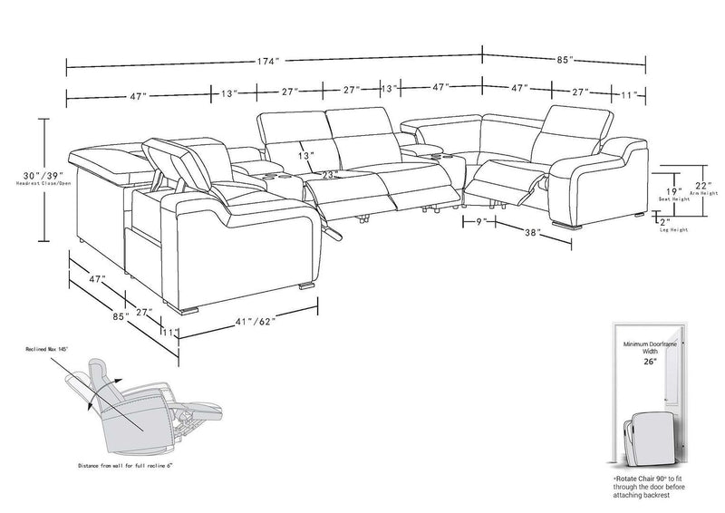 1116 - 8-Piece U-Shaped Sectional Sofa In With 4 Power Recliners & Power Headrest