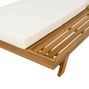 Acacia Wood Lounge Chaise Set With Headrest And Water Resistant Cushions - Beige - R&R Furniture Gallery (Fountain Valley, CA)