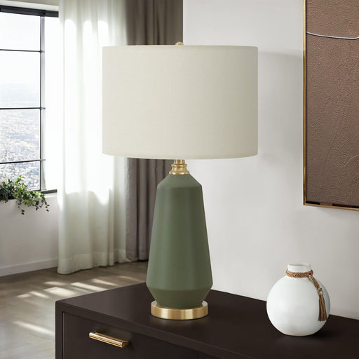 Contemporary green ceramic table lamp by 8th Street with a sleek design and smooth finish, suitable for modern home decor.