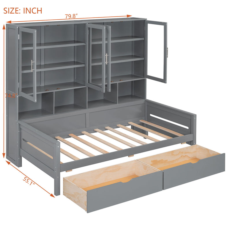 Daybed With Glass Door Storage Cabinets, Built In LED Lighting And Shelves - R&R Furniture Gallery (Fountain Valley, CA)