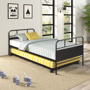 Twin Size Daybed Platform Bed Frame With Trundle Built In Casters - Black - R&R Furniture Gallery (Fountain Valley, CA)
