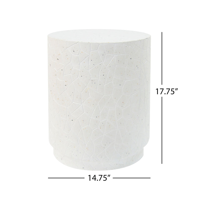 Outdoor Terrazzo Concrete Drum End Table, Living Room Accent Table - White Terrazzo - R&R Furniture Gallery (Fountain Valley, CA)