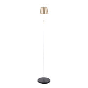 Lumi Source Metric industrial floor lamp in black with antique brass accents, featuring a tall, adjustable design and metal construction.