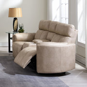 Elison - Motion Loveseat With Console - Dark Beige Polish Microfiber - R&R Furniture Gallery (Fountain Valley, CA)